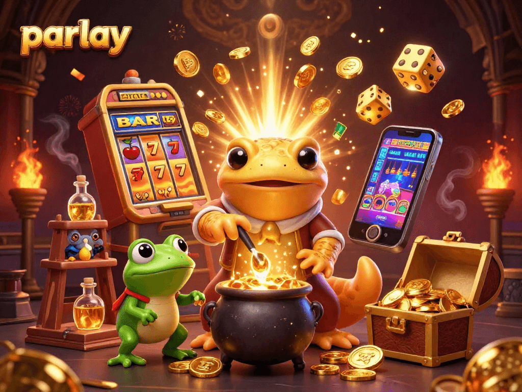 Experience parlay betting excitement with rich casino elements in a magical scene.