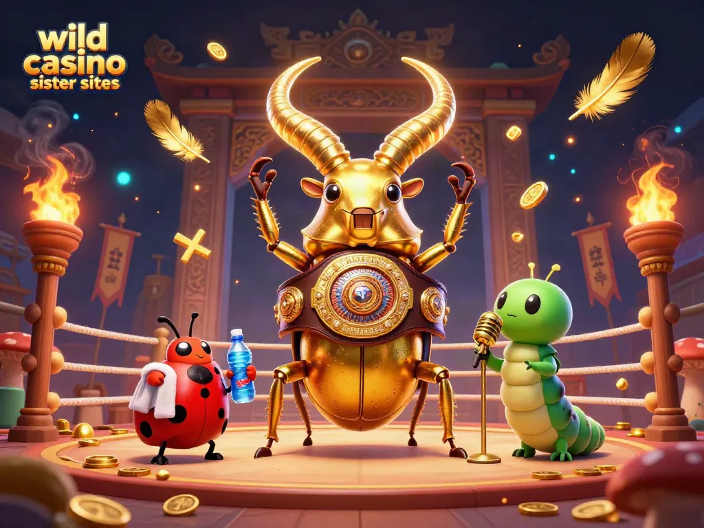 Engage with wild casino sister sites through this colorful 3D illustration of casino-themed characters and symbols.