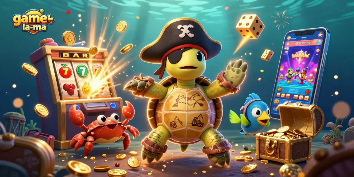 Spin the slot machine with game-la-ma's cartoon pirates and treasure for thrilling casino fun.