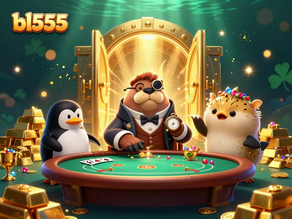 Experience exciting gameplay at bl555 with a 3D illustration of whimsical underwater poker scene.