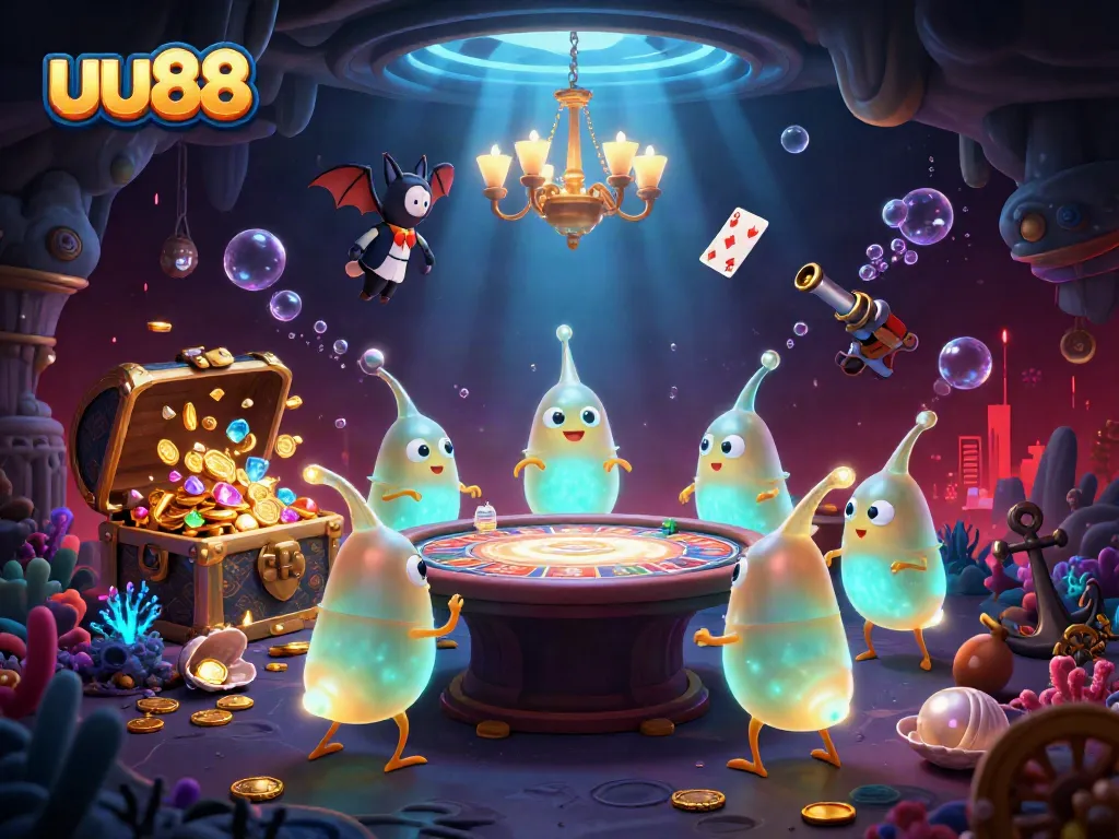 Illuminate your game night with uu88's colorful casino adventure featuring glowworms and treasure!