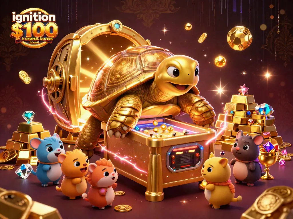 Ignition casino $100 no deposit bonus codes featured in a captivating 3D illustration showcasing a tortoise pinball machine.