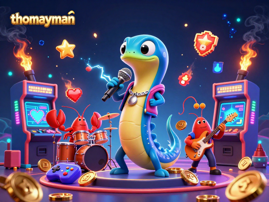 Join thomayman for vibrant casino fun featuring underwater music and arcade thrills in a fantasy gaming scene.