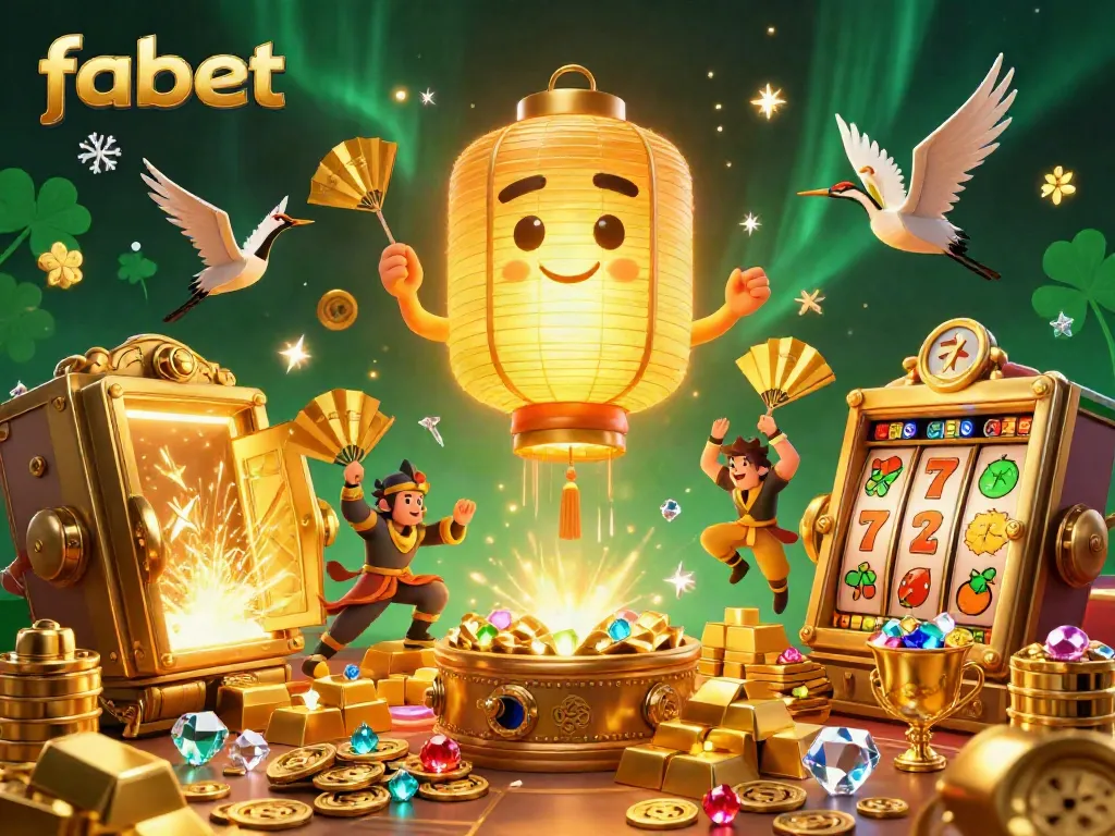 Experience the immersive gambling world at fabet, featuring golden lantern spirits and dynamic slot visuals.