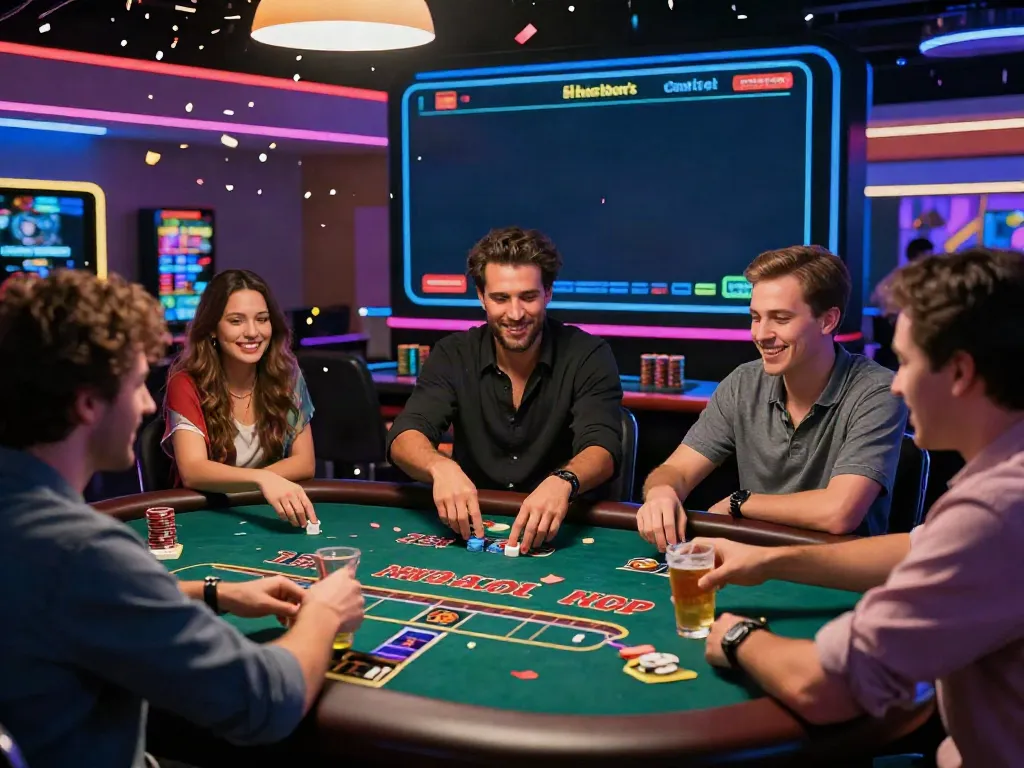 Spieler erleben spannende Momente im Hotslots Casino mit digitalen Tischspielen und festlicher Atmosphäre.