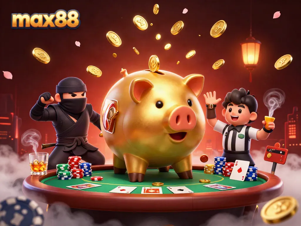 Experience the excitement at max88 with dynamic casino characters and vibrant gaming elements.