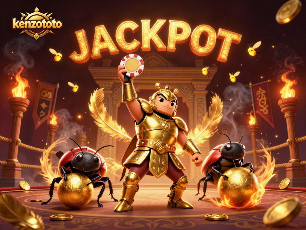Engage in thrilling kenzototo games with vibrant beetles celebrating a jackpot victory!