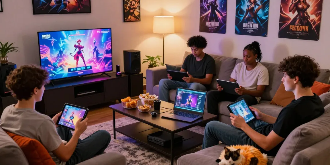 Friends enjoying sexgames together in a cozy gaming room, colorful screens and snacks enhance the fun.