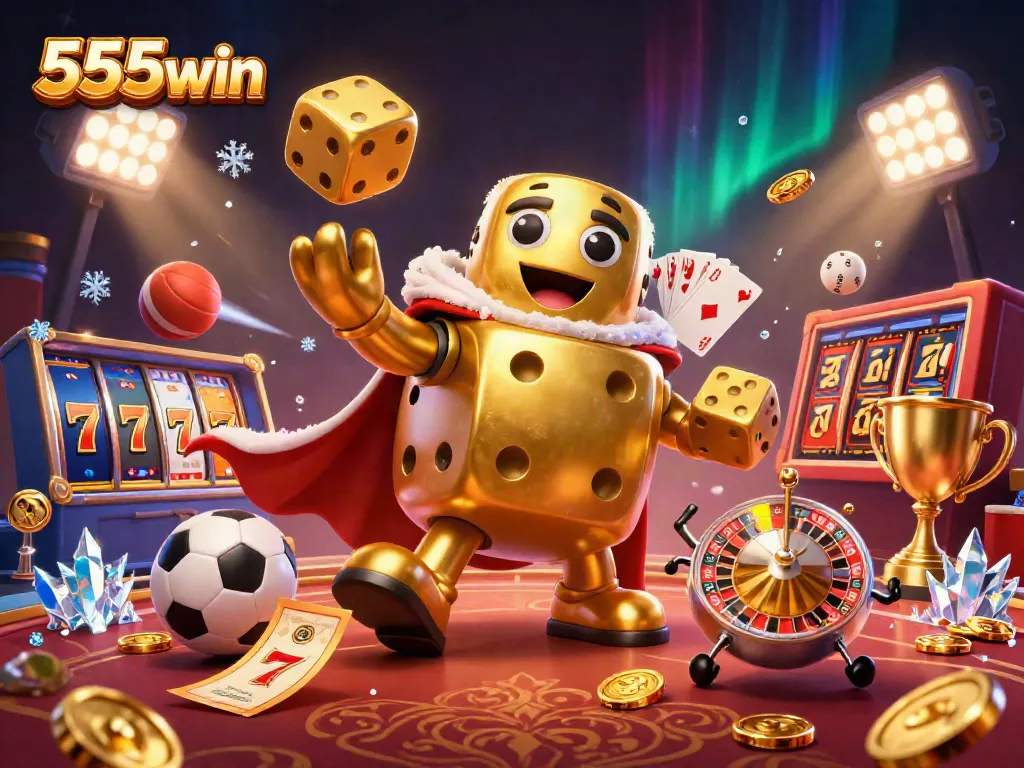 Experience the excitement of 555win with vibrant slot reels and dynamic characters in a rich casino scene.