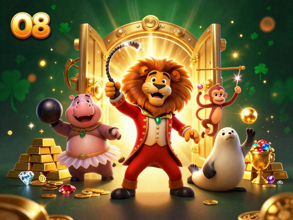 Engage in thrilling games at O8, where the circus of luck unfolds with vibrant characters and treasures.