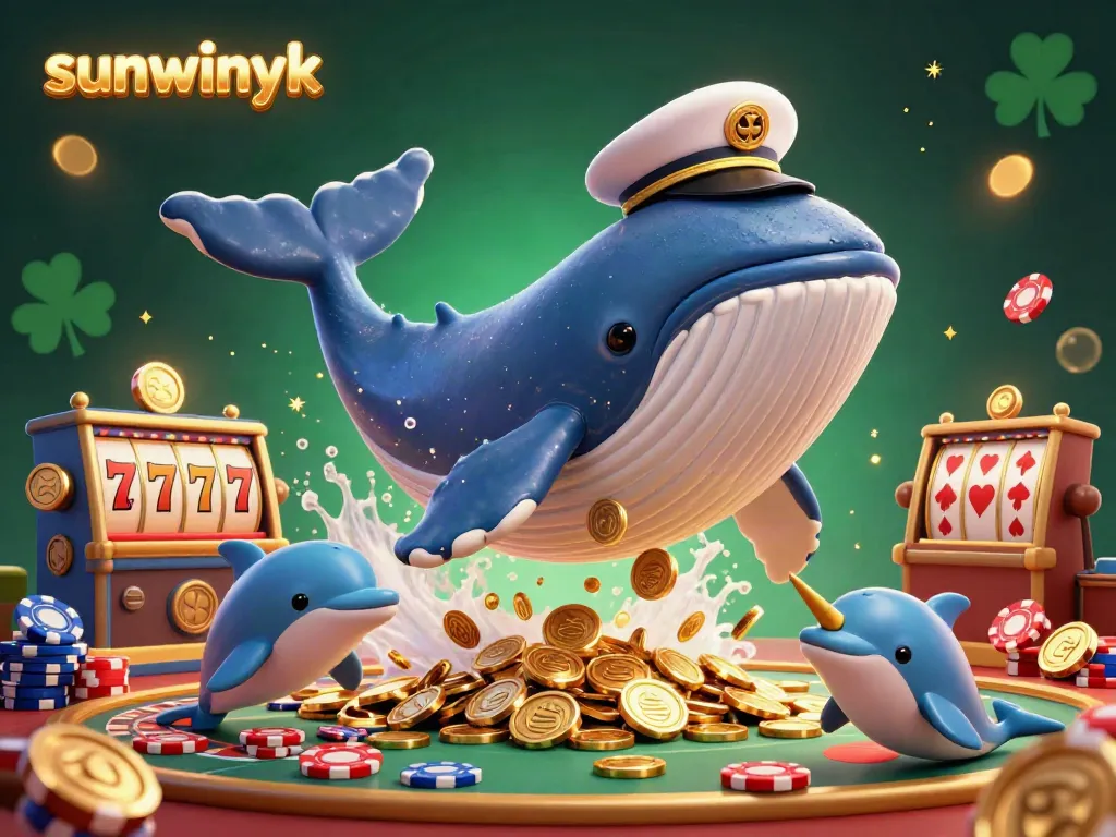 Engage in the vibrant world of sunwinyk with whales and dolphins amid a dynamic casino scene.