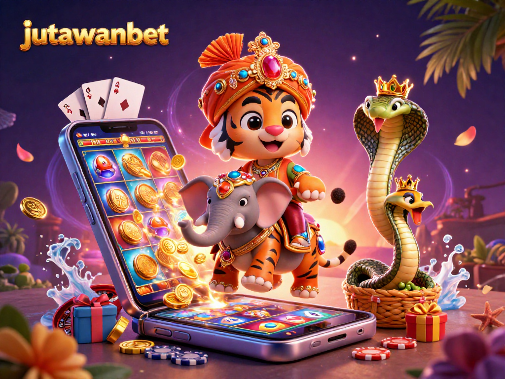 Experience the excitement of gaming with Jutawanbet's vibrant slot scene featuring a majestic tiger and elephant.
