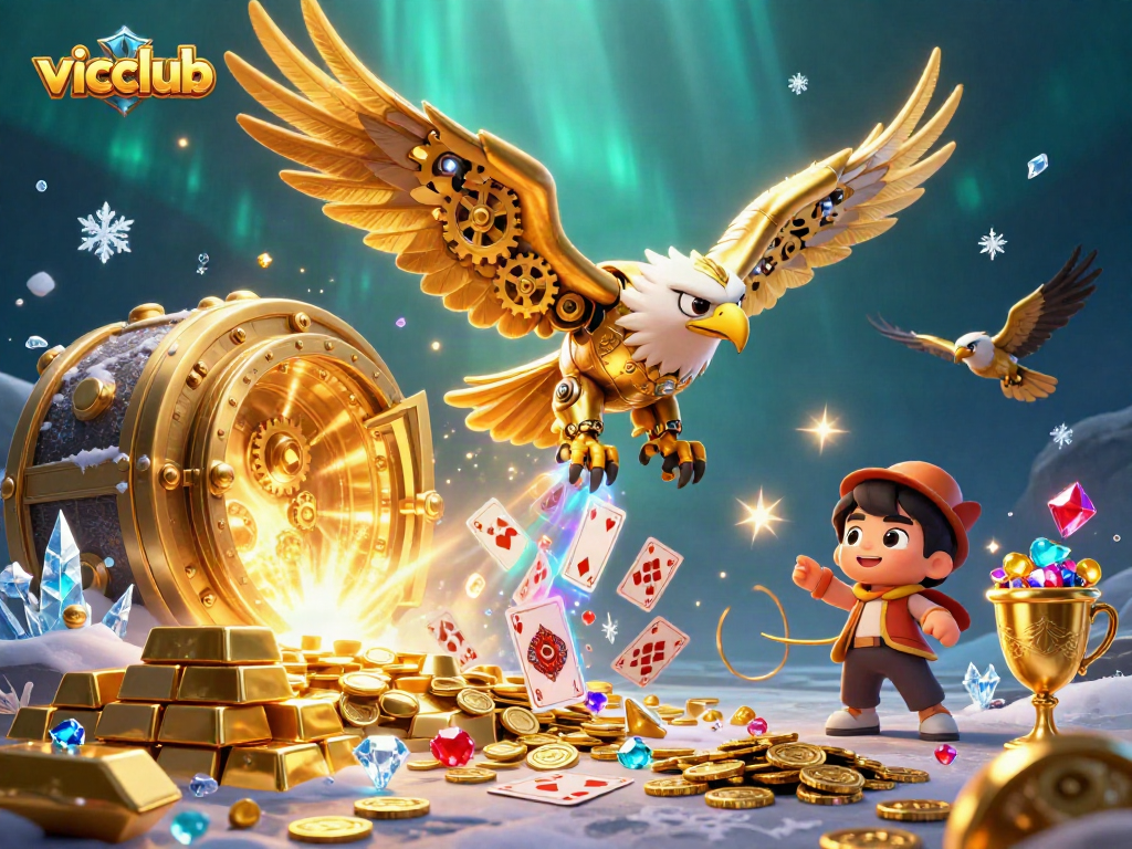 Experience thrilling victories at vicclub with cybernetic eagles and shimmering treasures.