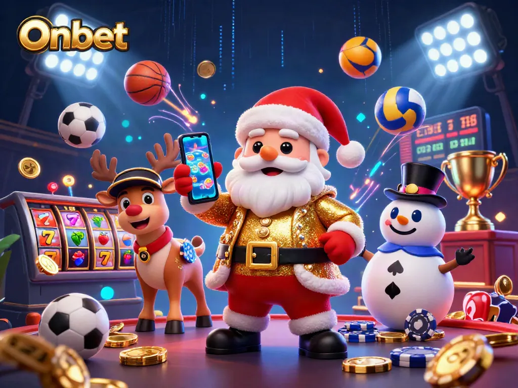 Engage with Onbet's thrilling casino world featuring vibrant characters and slot symbols.