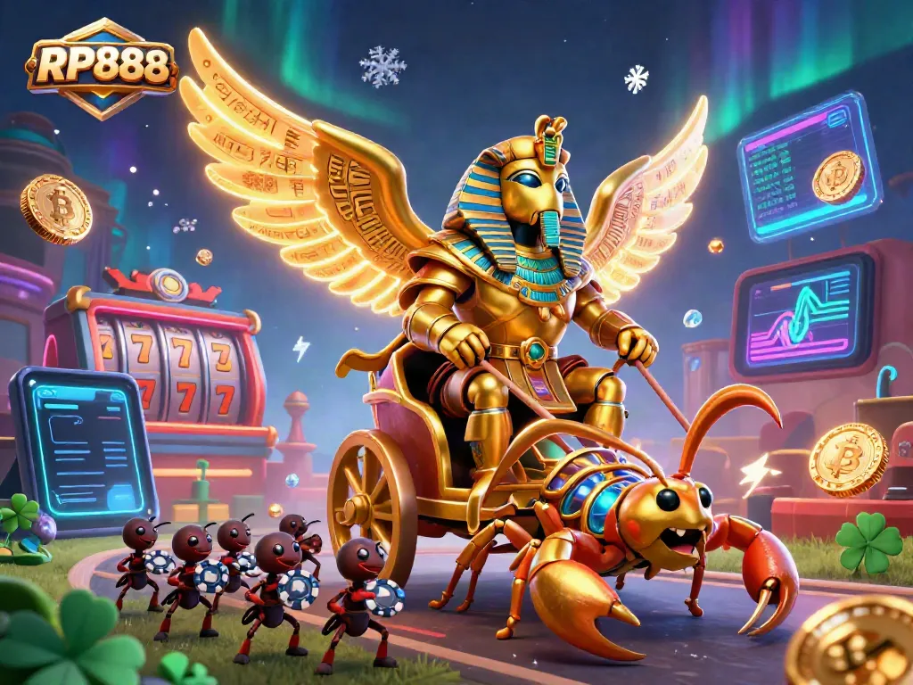 Engage with RP888's thrilling casino experience through an intricate 3D illustration featuring animated elements and gaming symbols.
