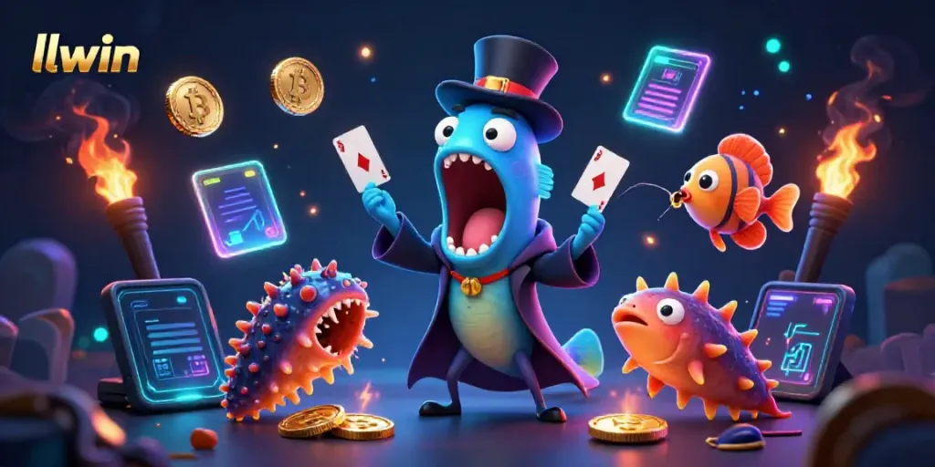 Engage with llwin's magical gaming experience featuring vibrant characters and crypto elements.