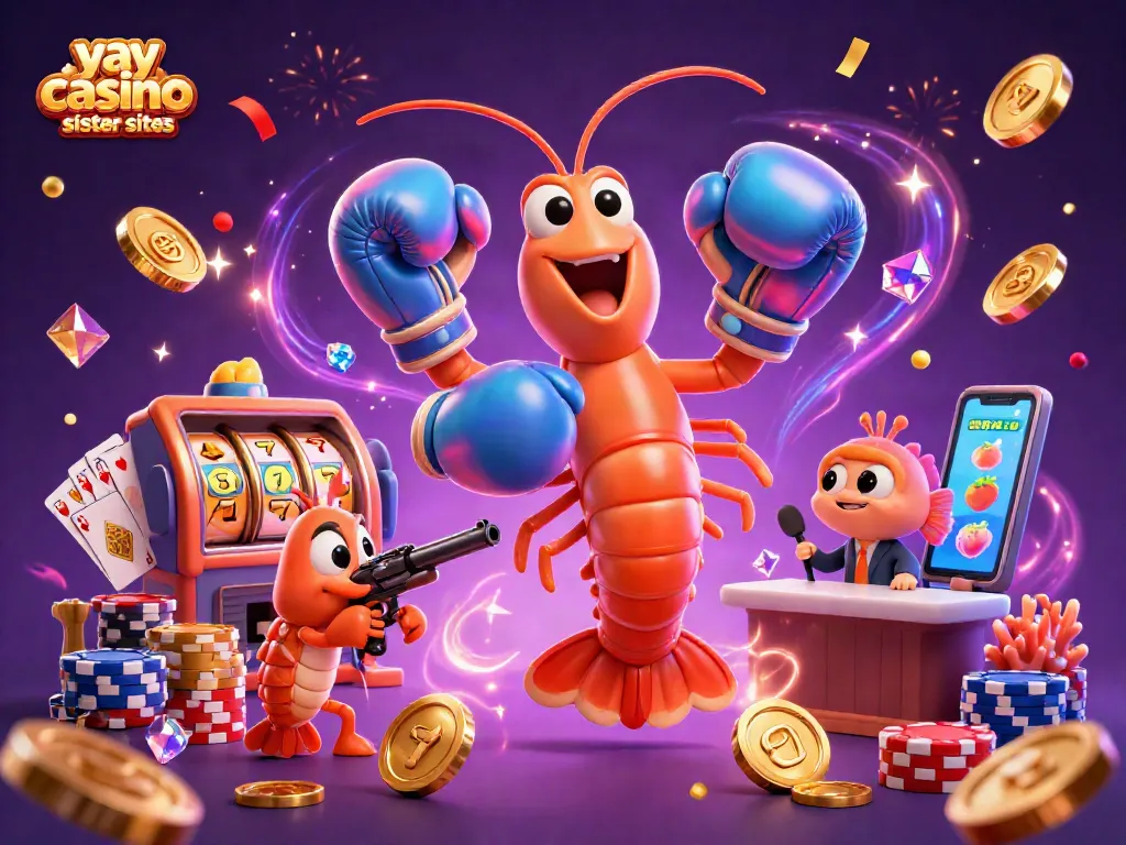 Experience exciting gameplay at yay casino sister sites with vibrant slot reels, colorful chips, and animated characters.