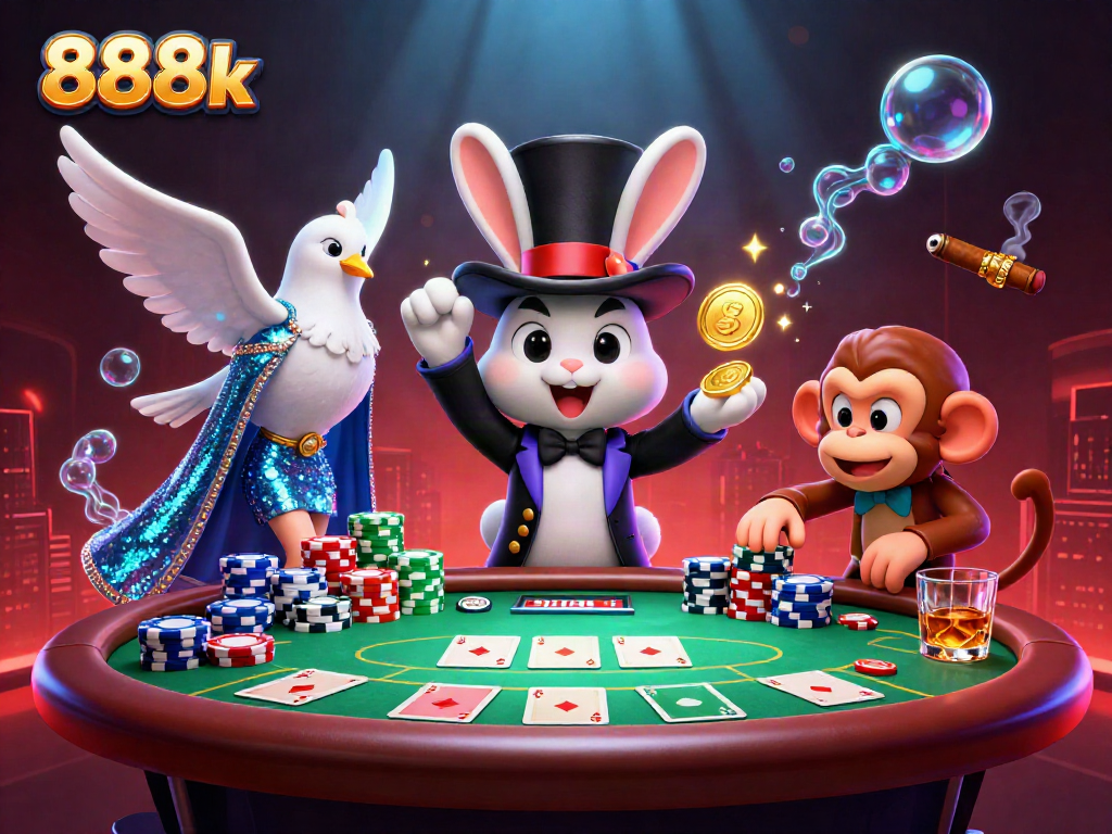 Experience the excitement of 888k through vibrant 3D casino characters and action-packed gaming elements.