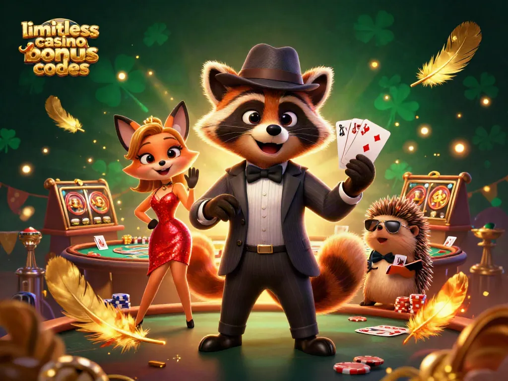 Experience the excitement of limitless casino bonus codes with a suave raccoon, charming fox, and hedgehog bouncer.