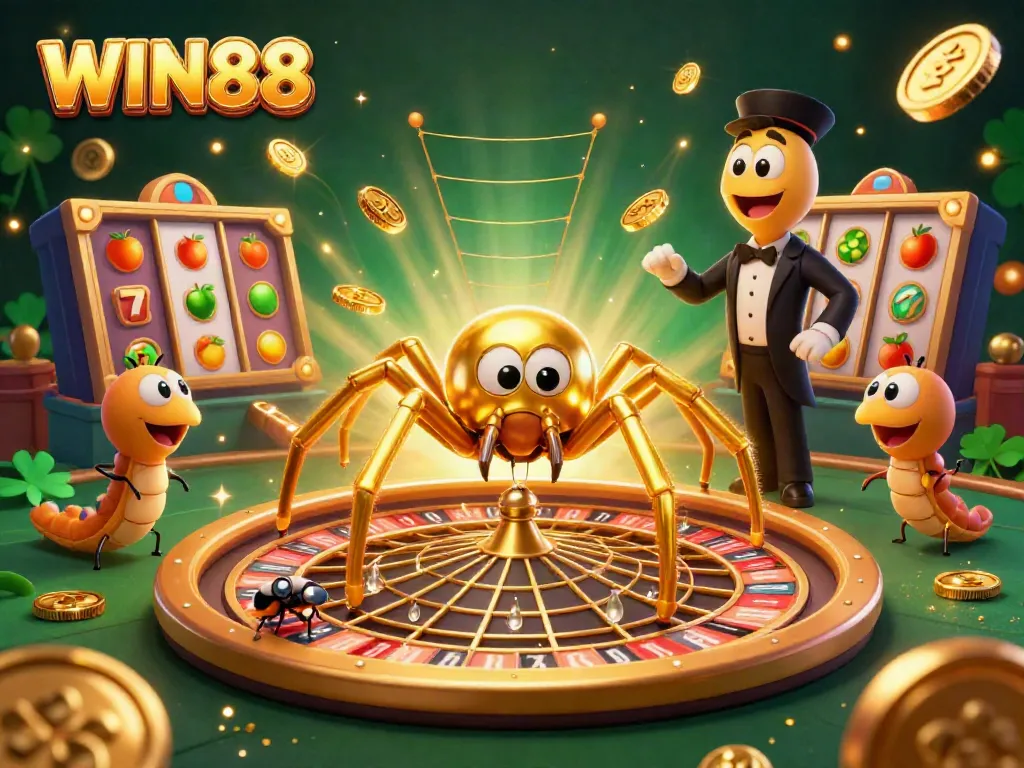 Experience exhilarating wins at WIN88 with vibrant 3D casino-themed artwork showcasing a dynamic scene.