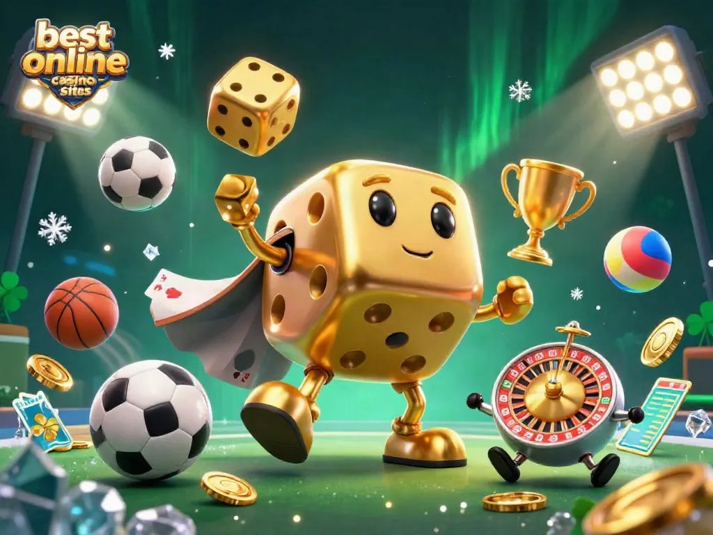 Experience the excitement of the best online casino sites with a dynamic 3D casino scene showcasing lively game elements.