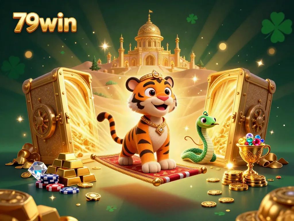 Experience luck and magic at 79win with this vibrant 3D casino adventure featuring a tiger sultan.