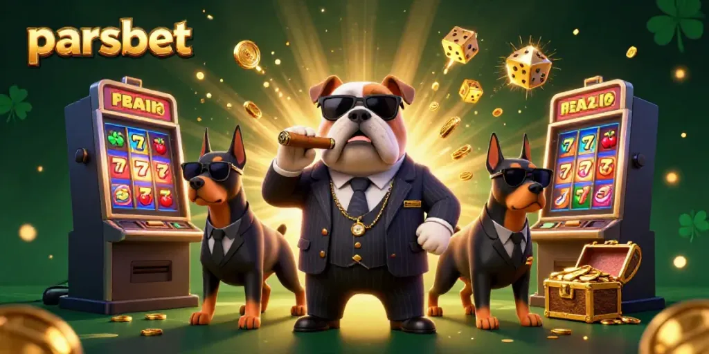 Parsbet için 3D oyun simgeleriyle dolu, etkileyici gangster temalı görsel.