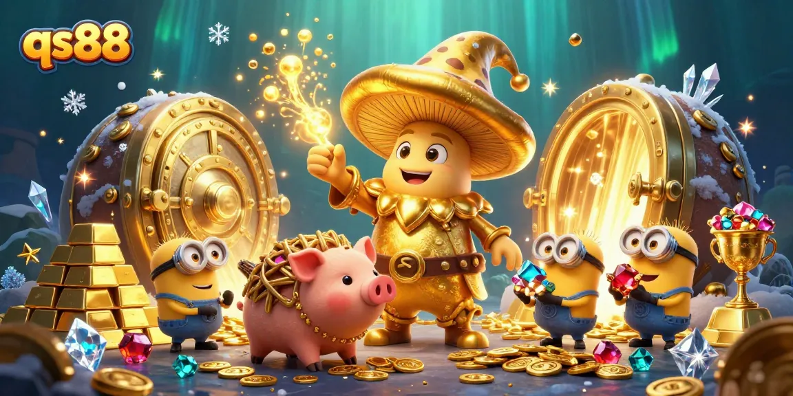 Experience excitement at qs88 with a magical scene filled with treasures and casino elements.