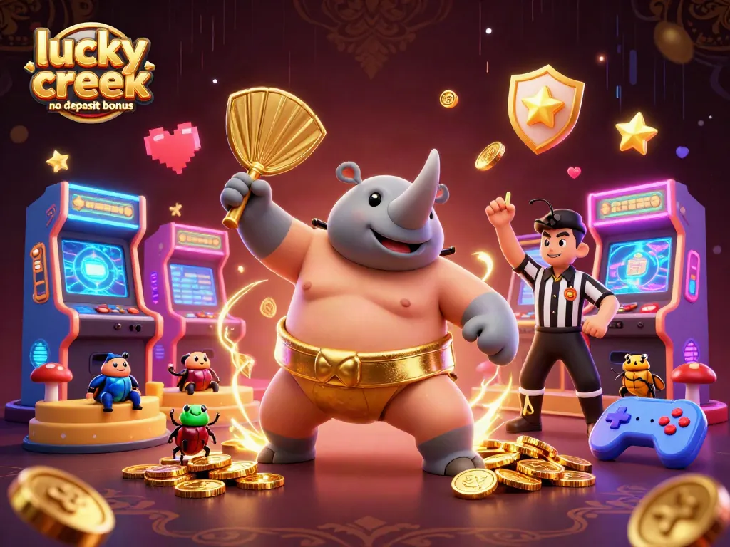 Experience the thrilling lucky creek no deposit bonus with vibrant casino elements and animated characters.