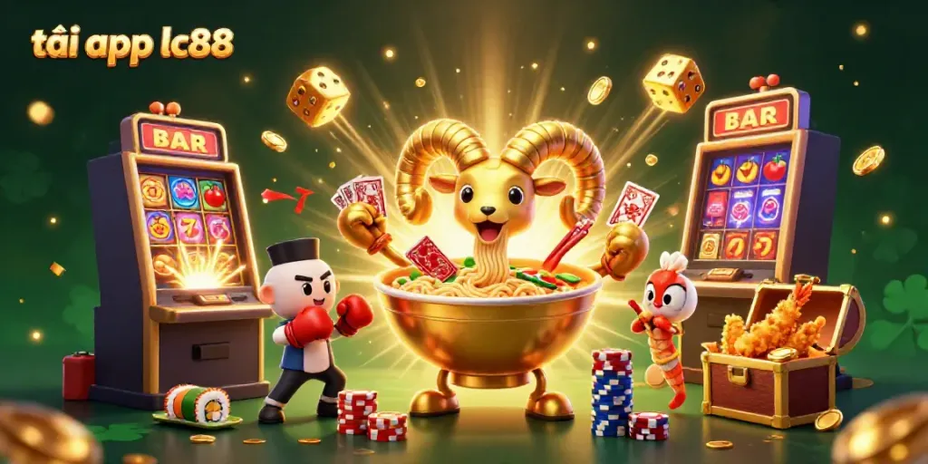 Experience thrilling gameplay with tải app lc88, featuring cartoon characters and casino elements in a vibrant illustration.