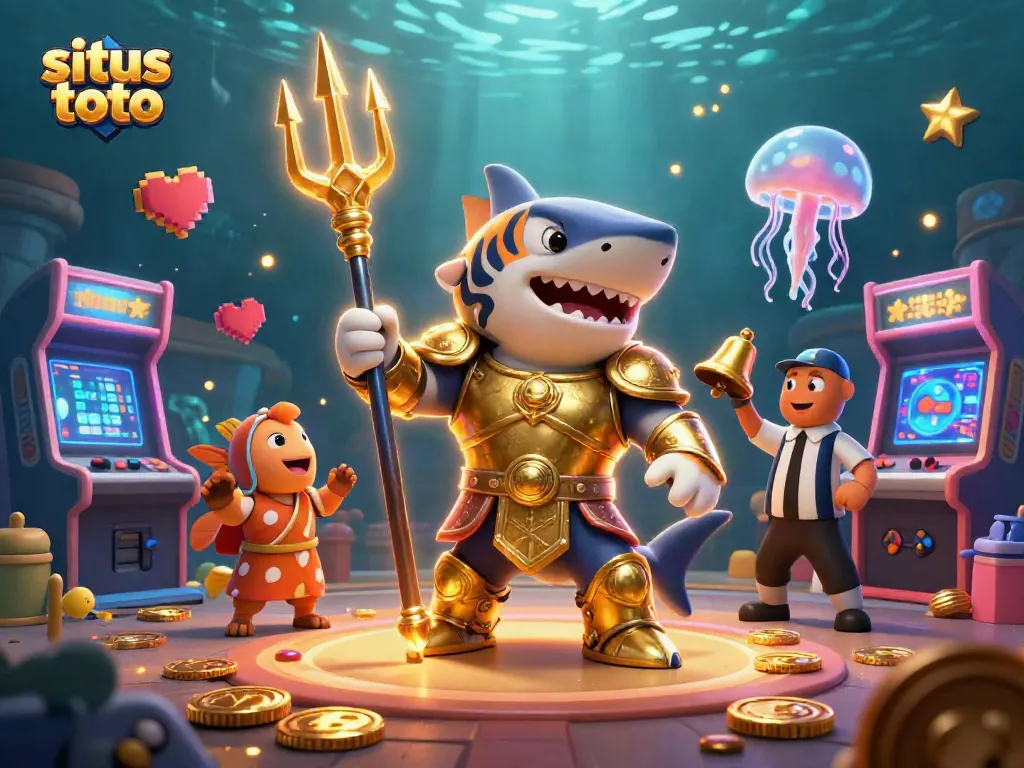 Menang di situs toto dengan ilustrasi 3D hewan laut beraksi penuh warna dalam koloseum digital.