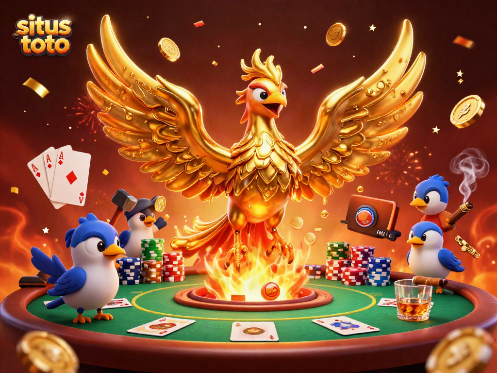 Engage in situs toto excitement with a fiery phoenix and dynamic poker elements.