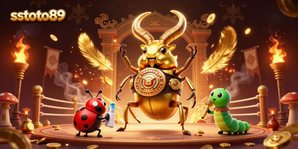 sstoto89 menampilkan ilustrasi 3D dengan karakter unik di arena pertarungan kasino