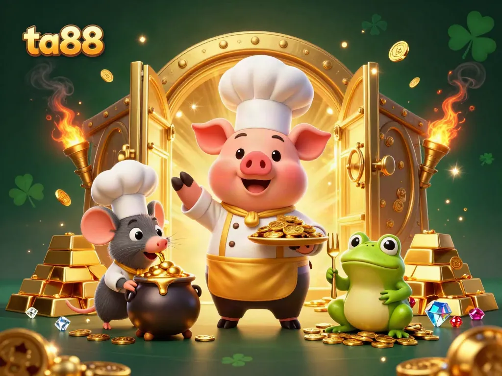 Experience thrilling gambling action at ta88 with a captivating scene of culinary treasures and golden riches!