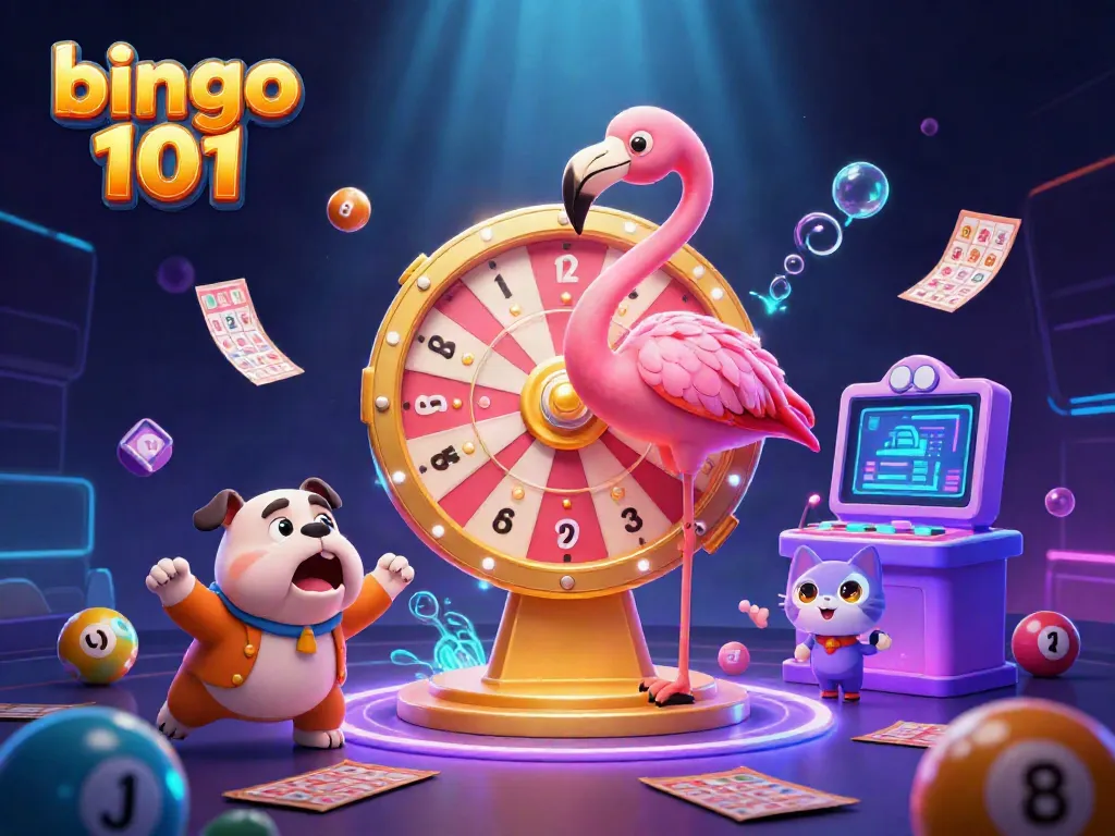 Raih keseruan bingo 101 dengan kartu bingo dan mesin lotere yang berkilauan.