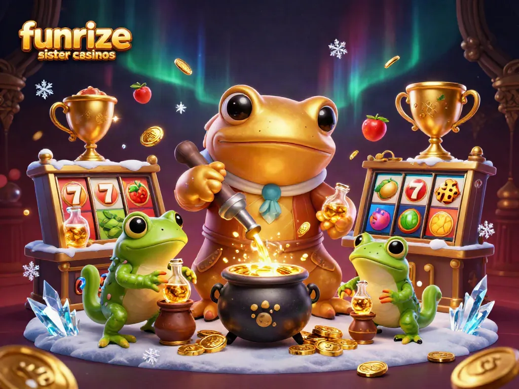 Experience funrize sister casinos in a dynamic 3D scene filled with gold coins and jackpots.