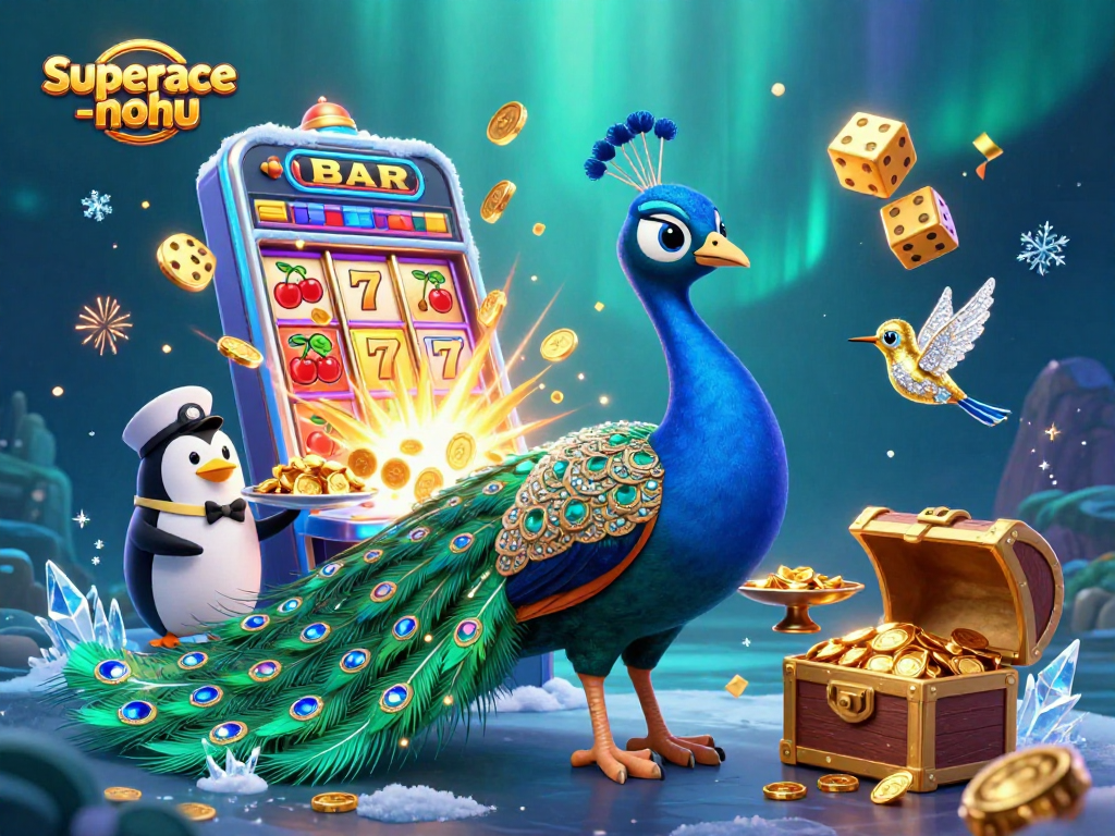 Experience the thrill of superace-nohu with a vibrant 3D casino scene featuring luxurious characters and dynamic slot elements.