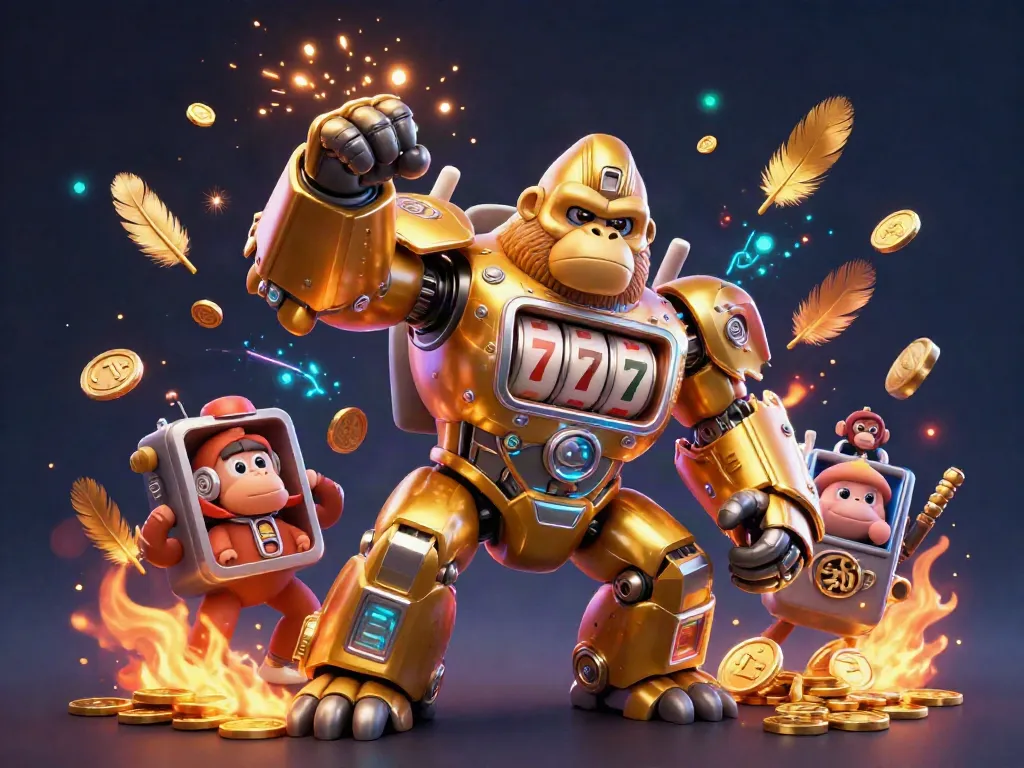 Engage in thrilling gaming with the toto-themed gorilla mech and vibrant casino elements.