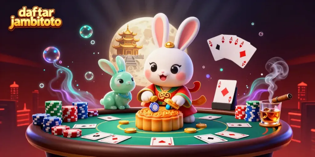 Engage in thrilling stakes with daftar jambitoto in a vibrant moonlit casino scene.