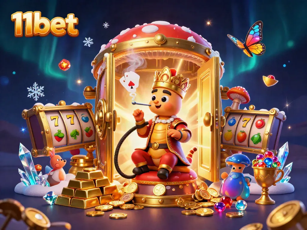 Experience the excitement of 11bet with vibrant casino elements and engaging characters in a rich 3D illustration.