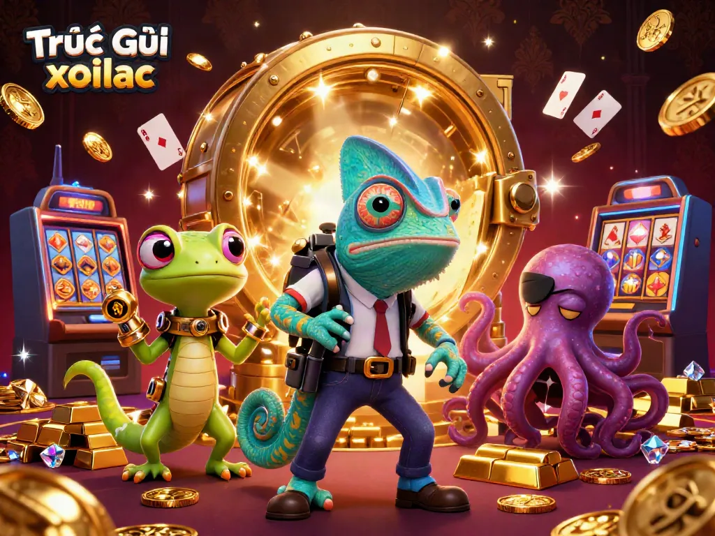 Engage in vibrant betting action with Trực Tiếp xoilac featuring dynamic characters in a gold-filled gambling scene.