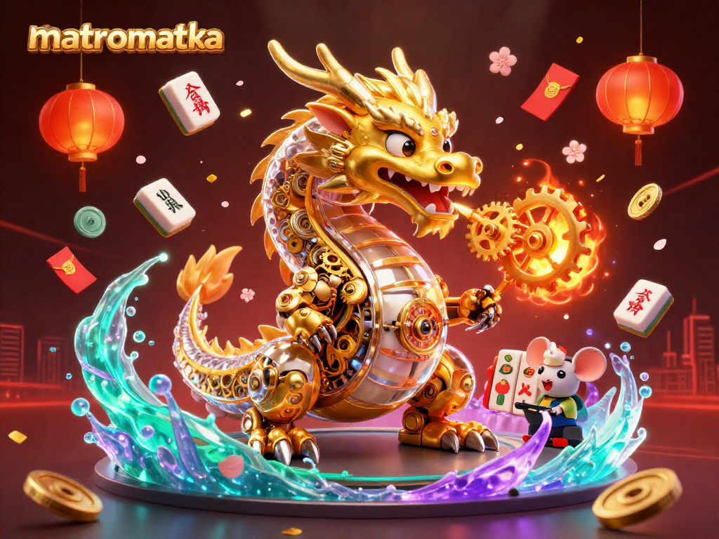 Experience the excitement of matromatka with a dynamic casino scene featuring a golden dragon and vibrant game elements.