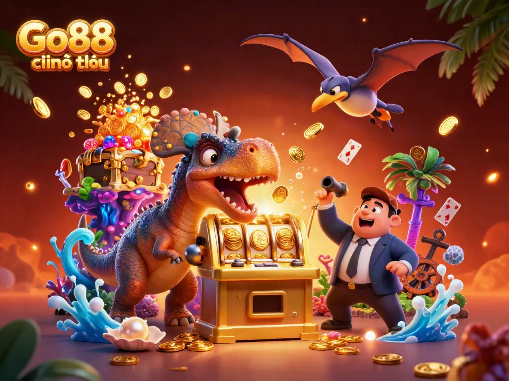 Experience the excitement of Go88 chính thức with a dinosaur-themed jackpot celebration.