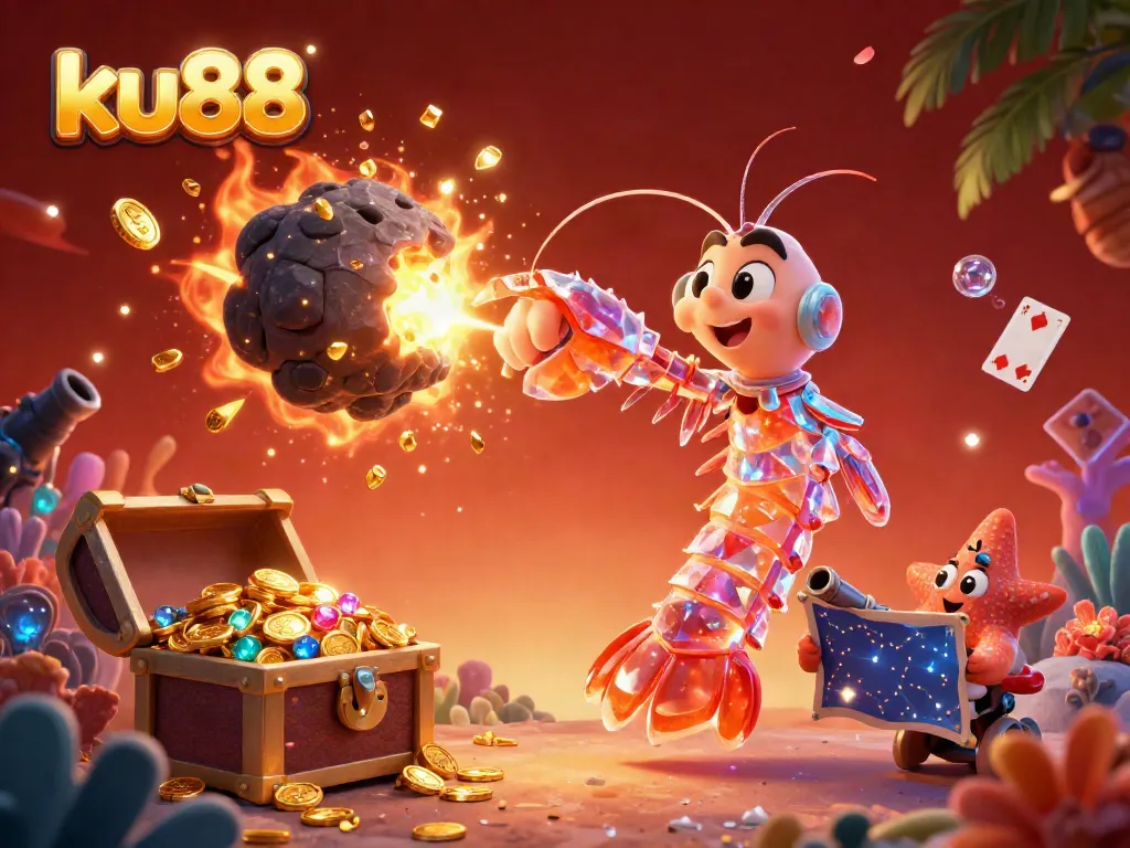 Experience thrilling wins at ku88 with vibrant 3D casino elements and galactic themes in this dynamic illustration.
