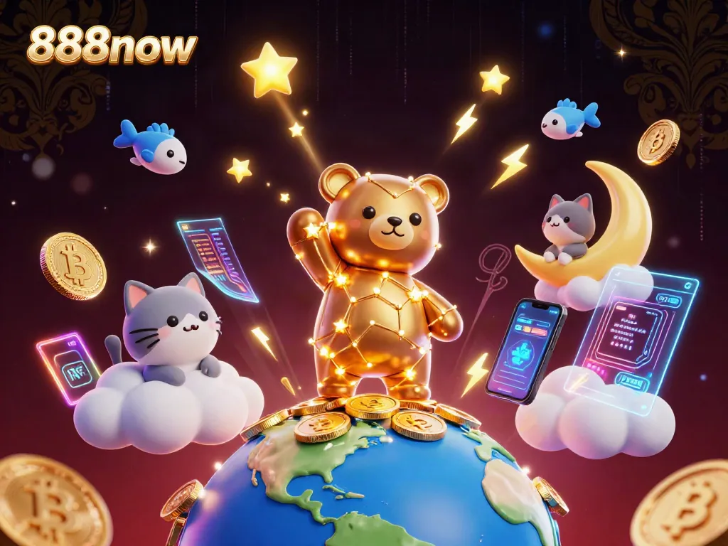 Engage with 888now's immersive 3D universe, where constellation creatures scoop coins amidst vibrant betting elements.