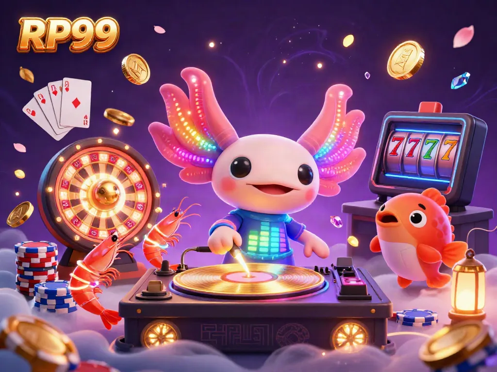 Experience the excitement of RP99 with a neon-colored axolotl DJ and lively underwater casino elements.