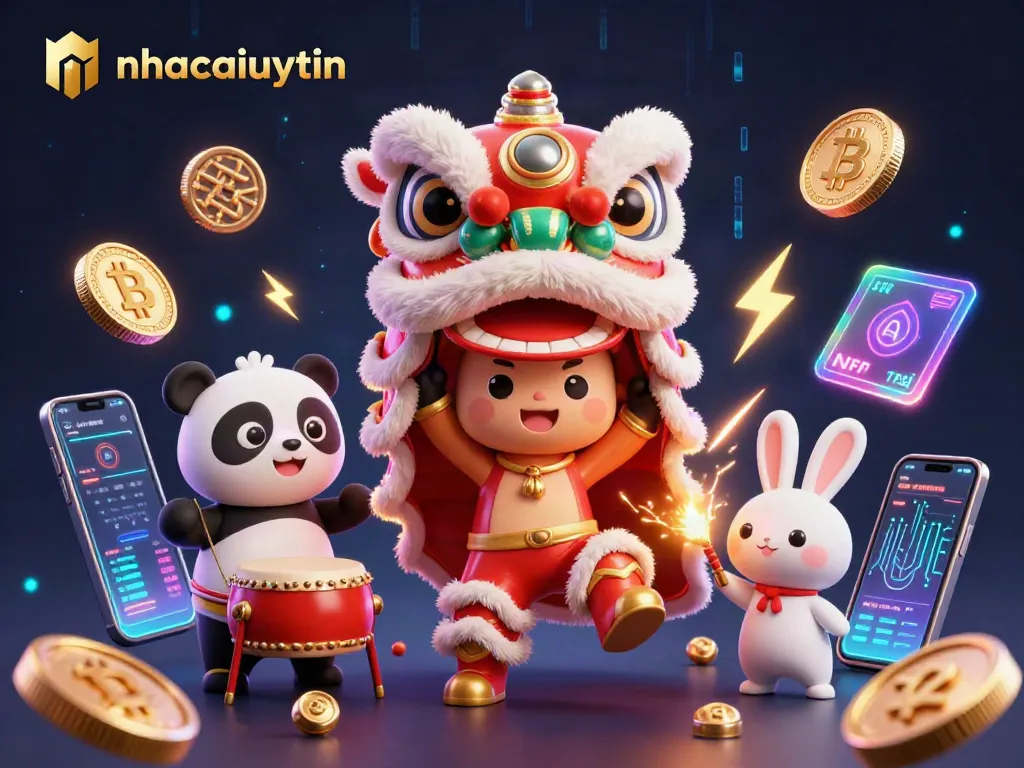 Engage with thrilling nhacaiuytin casino action featuring vibrant characters against a dazzling crypto backdrop.