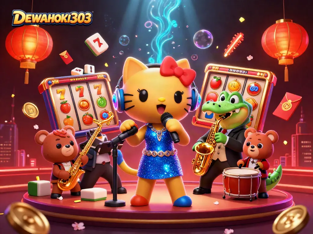 Dewahoki303 menghidupkan suasana kasino dengan permainan slot dan karakter lucu.