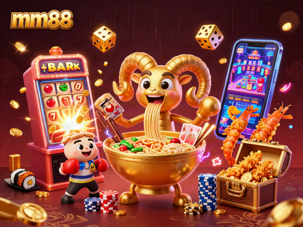 Spin the mm88 slots and win with vibrant characters in a dynamic casino illustration.