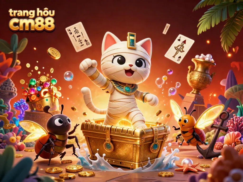 Join the excitement on trang chủ cm88 with an Egyptian mummy cat and a scarab as they bring vibrant casino adventures to life.